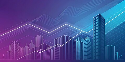 Futuristic cityscape with digital growth chart and starry sky