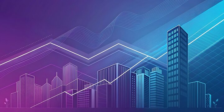 Futuristic cityscape with digital growth chart and starry sky