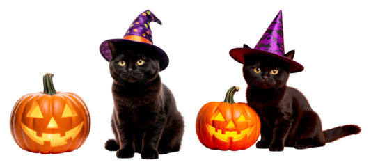 halloween pumpkin with witch hat  black cat
