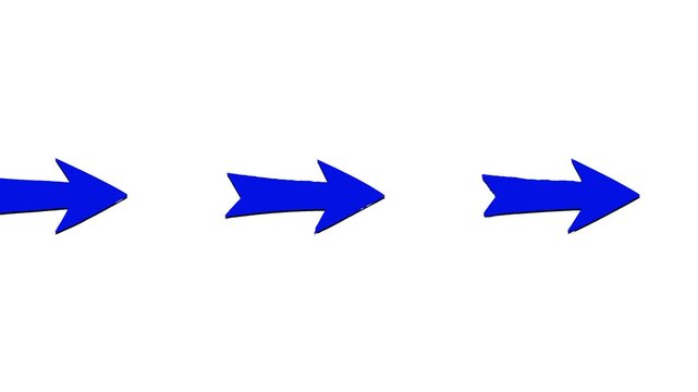 A sequence of dark blue arrows animates smoothly from left to right against a white background. This professional motion graphic is suited for business presentations, user interfaces, or instructional