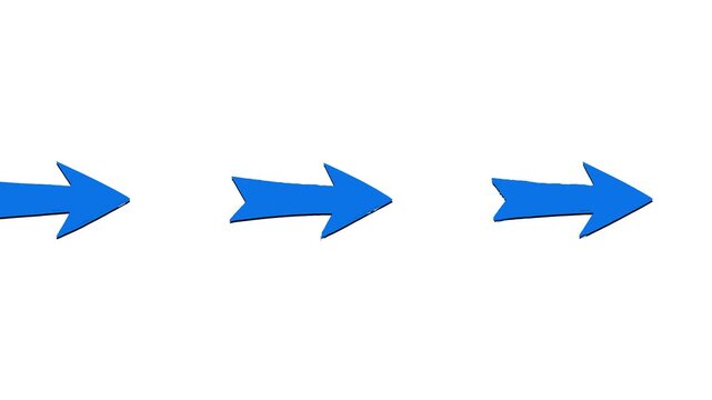 A clean blue 3D pointer arrows slides horizontally to the right across an isolated white background. This animated graphic element serves as a versatile visual indicator for menus, presentations