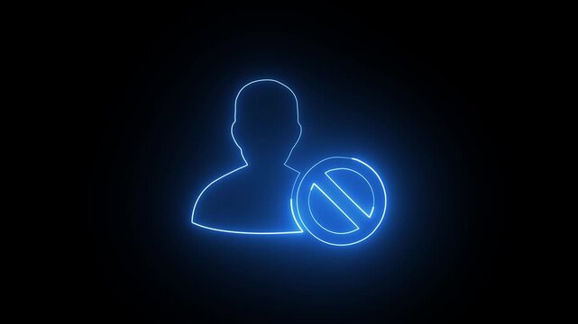 Account band neon glowing effect icon, loop banned user icon animation video