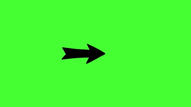 A sleek black flat arrow glides smoothly from left to right in a seamless loop against a green screen background. Excellent for minimalist UI, dark mode interfaces, corporate videos, and universal chr