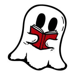 Smart Ghost Reading Book Nerd Curious Cute Halloween