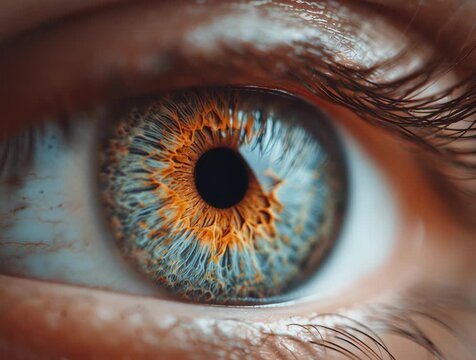 closeup of a blue colored eye that is looking around and blinking