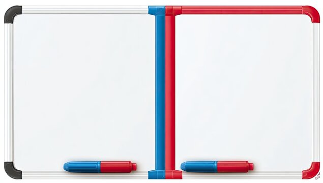 Double-sided whiteboard with colored frames and markers, ready for notes