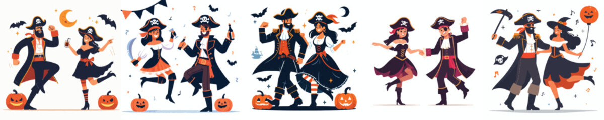 vector halloween celebration pirate dancing couple