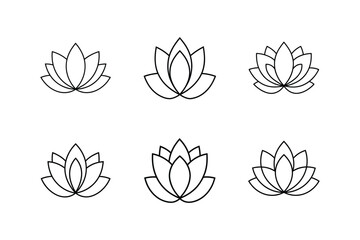 minimal lotus icon line art vector illustration