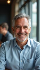 Fototapeta premium Smiling elderly man in a cozy café