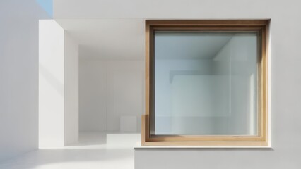 Obraz premium Modern building exterior with large square window, showcasing bright light and minimalist style