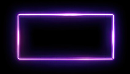 Fototapeta premium Vivid purple neon rectangle glows against a black backdrop, creating a framed border