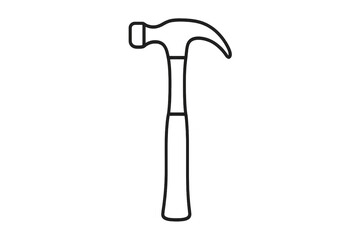 Single claw hammer line art icon, isolated on a clean transparent background