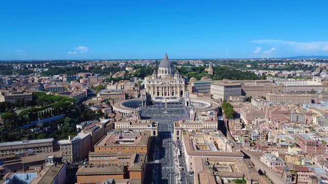 Vatican City aerial view of St Peters Basilica and Square 4K