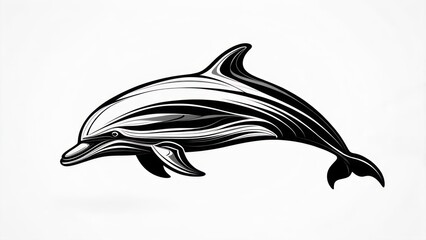 Monochrome Dolphin Illustration with Detailed Shading and Dynamic Lines.