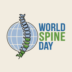 Vector art of world spine day logo featuring a globe and a stylized human spine