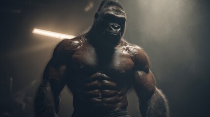Strong monkey athlete in the gym. Sport concept.