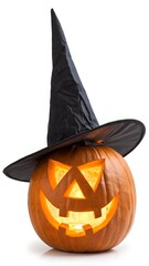 Pumpkin with Witch Hat Halloween Decoration Isolated on White Transparent Background. Element.