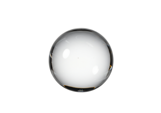 Clear glass sphere isolated on transparent background, crystal ball for fortune telling