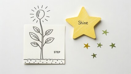 Sprout sketch with step label and star for shine concept