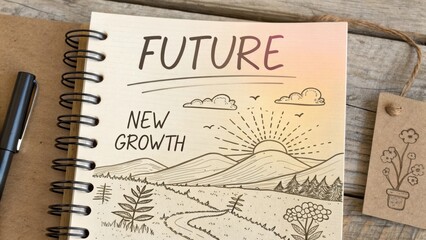 Sketch of a sunrise scene symbolizing future new growth