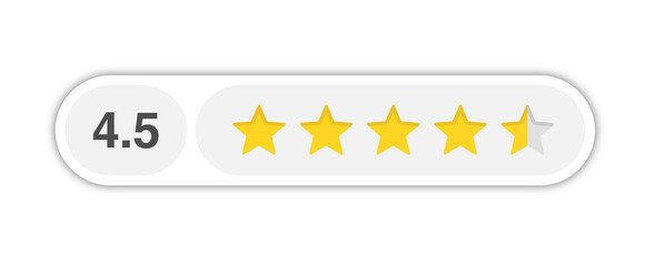 Four and a half star rating bar with numeric label 4.5 in light rounded capsule style, high customer review score, PNG with transparent background