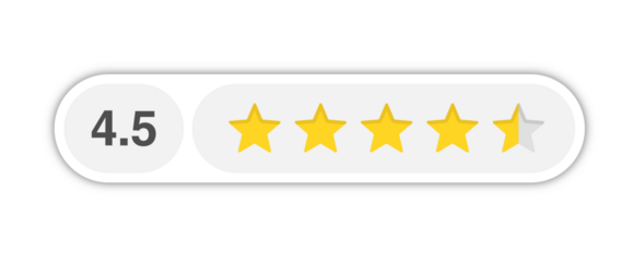 Four and a half star rating bar with numeric label 4.5 in light rounded capsule style, high customer review score, PNG with transparent background
