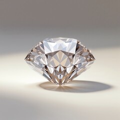 **Timeless Brilliance Under a Warm Glow**: A classic **round brilliant diamond**, showcasing its precision-cut facets and **perfect clarity**, is spotlighted with **soft, warm illumination**, casting 