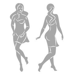 Collection. Silhouette of a woman in style. The girl is slim and beautiful. Lady suitable for aesthetic decor, posters, stickers, logo. Vector illustration set.
