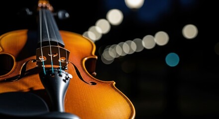 Close up of a Violin with Warm Lighting and Bokeh Background