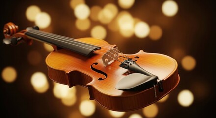 Beautiful Acoustic Violin with Soft Golden Bokeh Background