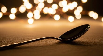 Elegant Silver Spoon Bathed in Warm Golden Bokeh Lights