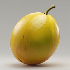**Golden Orb of the Tropics**: A single, **smooth, oblong fruit**, displaying a gradient of **vibrant yellow and soft green**, stands alone with its short stem, highlighting the simple **perfection an
