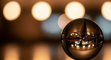 Crystal Ball Reflecting Star shaped Light with Warm Bokeh Background