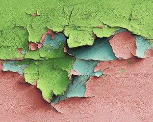 Cracked and Peeling Vinyl Sticker with Colorful Layers of Paint on Wall Surface