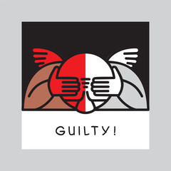 A man with wings experiences shame, guilt and remorse. Concepts of burnout, stress and depression. Vector illustration.