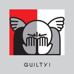 A man with wings experiences shame, guilt and remorse. Concepts of burnout, stress and depression. Vector illustration.