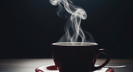 Aromatic Steam Rising from a Hot Coffee Cup Against a Dark Backdrop