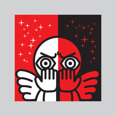 A man with wings experiences shame, guilt and remorse. Concepts of burnout, stress and depression. Vector illustration.