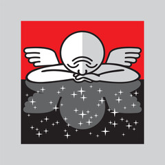 Mental health, feelings and emotions. Psychological and philosophical concept of the connection between Man and Universe. Vector illustration, graphic image, drawing.