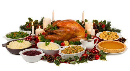 A festive Thanksgiving feast, complete with a roasted turkey and an array of delicious side dishes