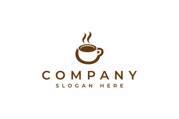 Hot coffee cup with flat vector logo design