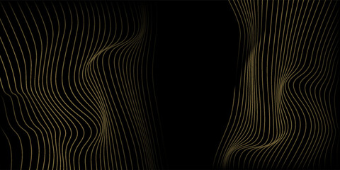 3D Vector wave lines pattern smooth curve flowing dynamic gold gradient light isolated on black background for concept luxury, technology, digital, communication, science, music.