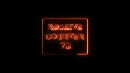Receive counter 72 number neon bright rectangle frame red color 4k illustration. Contract office Tecnology background 4k illustration.