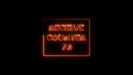 Receive counter 73 number neon bright rectangle frame red color 4k illustration. Contract office Tecnology background 4k illustration.