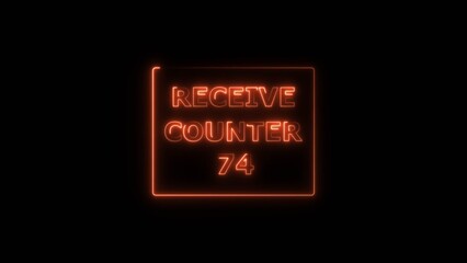 Receive counter 74 number neon bright rectangle frame red color 4k illustration. Contract office Tecnology background 4k illustration.