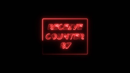 Receive counter 87 number neon bright rectangle frame red color 4k illustration. Contract office Tecnology background 4k illustration.