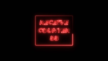 Receive counter 88 number neon bright rectangle frame red color 4k illustration. Contract office Tecnology background 4k illustration.