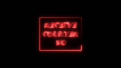 Receive counter 90 number neon bright rectangle frame red color 4k illustration. Contract office Tecnology background 4k illustration.