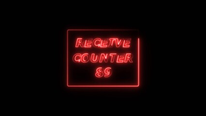 Receive counter 89 number neon bright rectangle frame red color 4k illustration. Contract office Tecnology background 4k illustration.