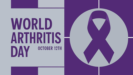 Vector art of world arthritis day graphic featuring text and a prominent purple ribbon symbol within a circular design, highlighting october 12th